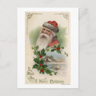 Santa with a Lake Scene Holiday Postcard