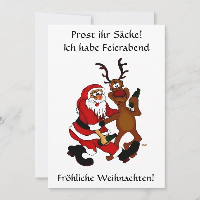Santa with Alice - Prost your sacks! Holiday Card (Front)