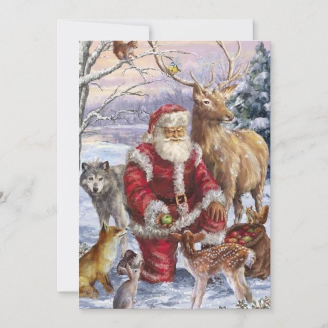 Santa With Animals Holiday Card (Front)