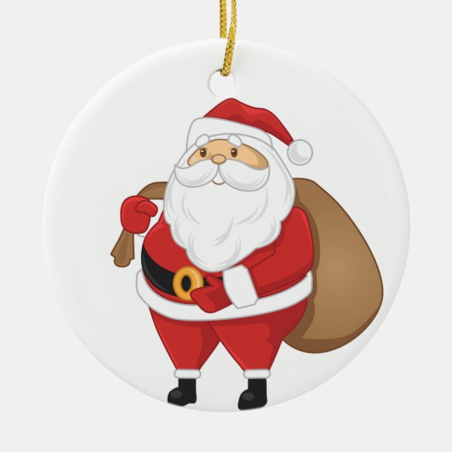 Santa With Bag Of Presents Ceramic Tree Decoration (Front)