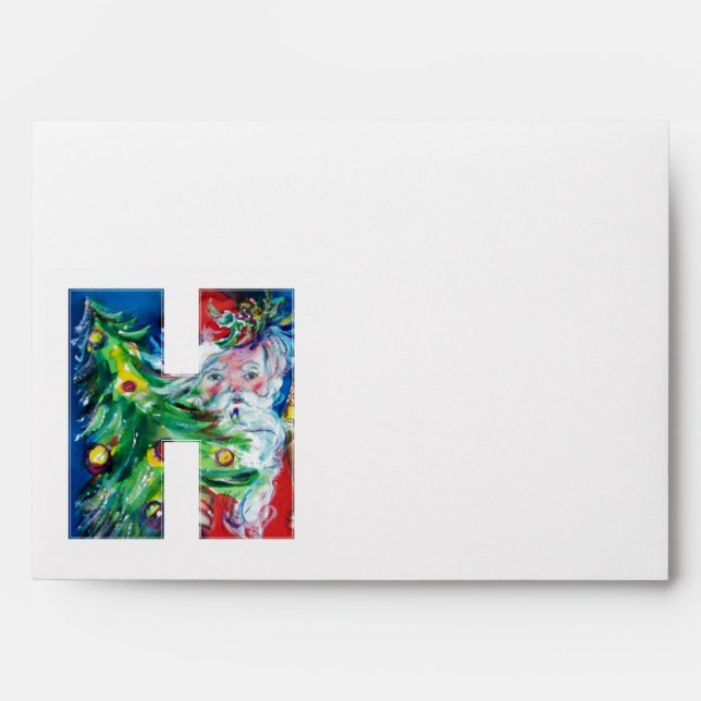 SANTA WITH  BALLOONS AND CHRISTMAS TREE H MONOGRAM ENVELOPES (Front)