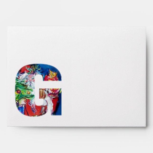 SANTA WITH  BALLOONS AND CHRISTMAS TREE MONOGRAM ENVELOPE (Front)