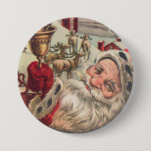 Santa with Bell and Holly 7.5 Cm Round Badge