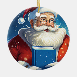 Santa with Big Book Christmas Ceramic Tree Decoration