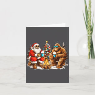 Santa With Bigfoot Christmas Campfire Funny Sasqua Card