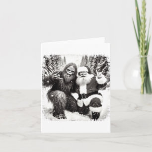 Santa With Bigfoot Christmas Lights Funny Sasquatc Card