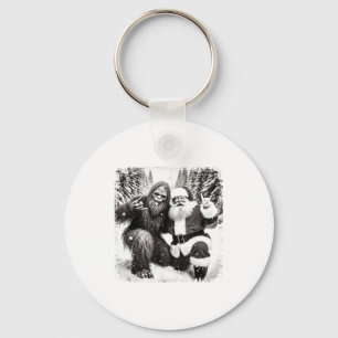 Santa With Bigfoot Christmas Lights Funny Sasquatc Key Ring
