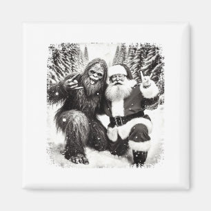 Santa With Bigfoot Christmas Lights Funny Sasquatc Magnet