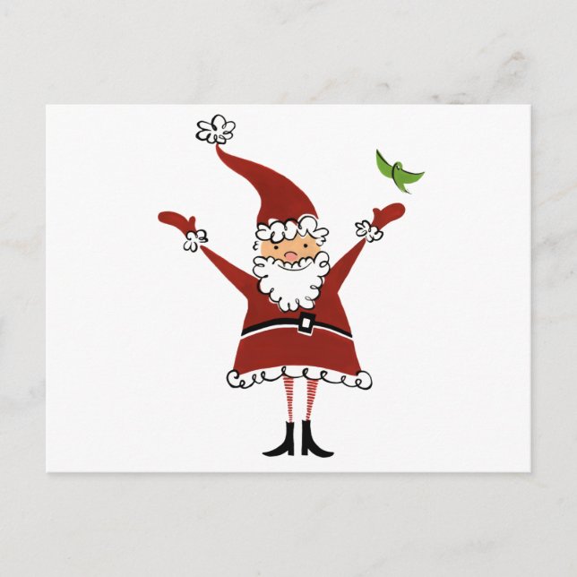 Santa with Bird Holiday Postcard (Front)