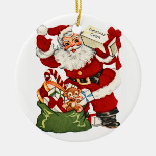 Santa With Box of Christmas Cheer Vintage Ornament