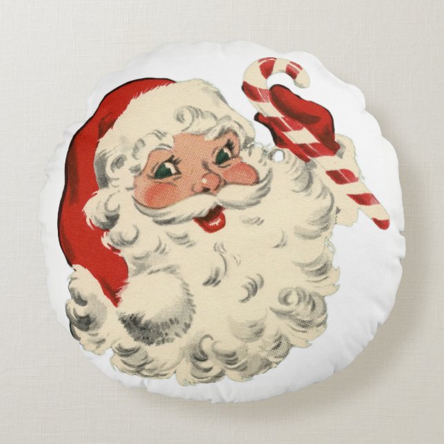 Santa With Candy Cane Round Cushion (Front)