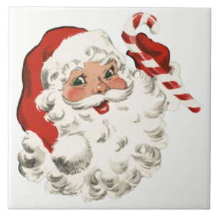 Santa With Candy Cane Tile