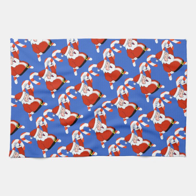 Santa with Candy Canes Christmas Kitchen Towel (Horizontal)