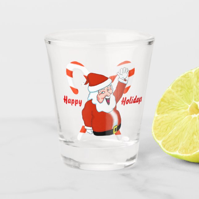 Santa with Candy Canes Shot Glass (Front)