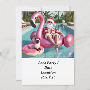 Santa with cat Christmas in July Pool Party Invitation