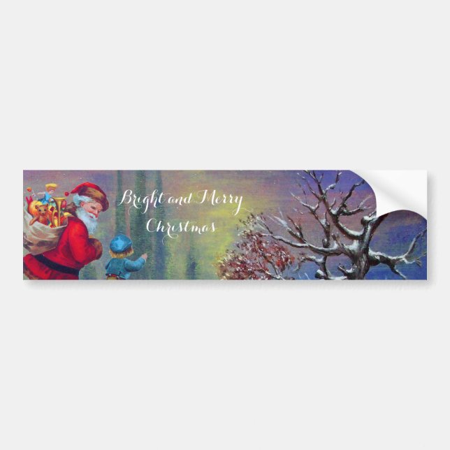 SANTA WITH CHILD IN THE WINTER SNOW BUMPER STICKER (Front)