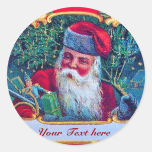 SANTA WITH CHILD IN THE WINTER SNOW CLASSIC ROUND STICKER