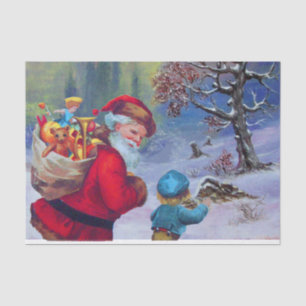 SANTA WITH CHILD IN THE WINTER SNOW TISSUE PAPER