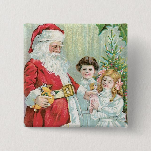 Santa With Children 15 Cm Square Badge (Front)