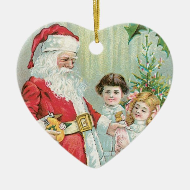 Santa With Children Ceramic Tree Decoration (Front)