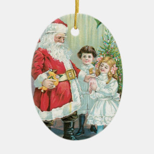 Santa With Children Ceramic Tree Decoration