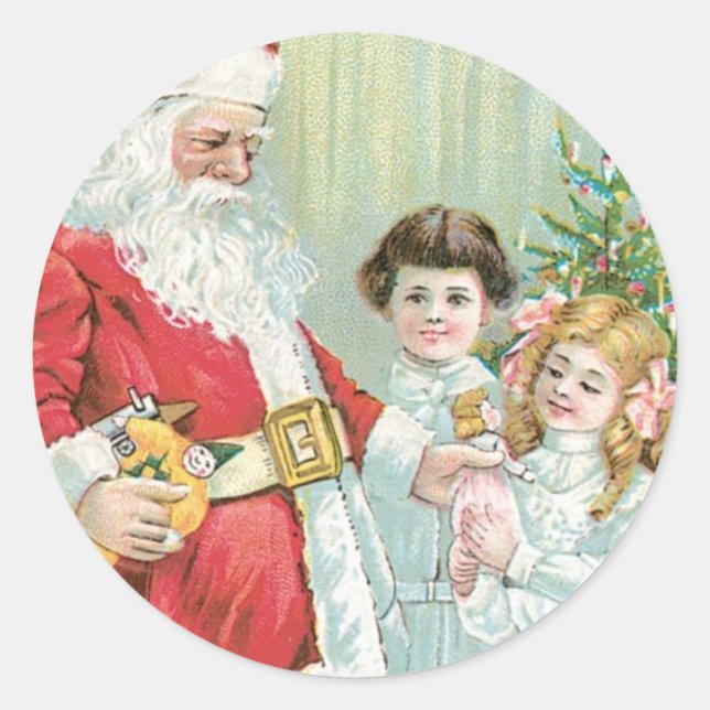 Santa With Children Classic Round Sticker (Front)