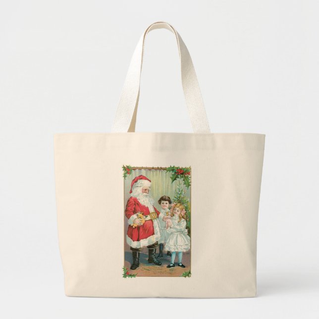 Santa With Children Large Tote Bag (Front)