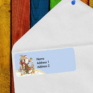 Santa With Children Walking in Snow Light Blue