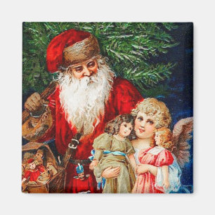 Santa With Christmas Angel Vintage Magnet