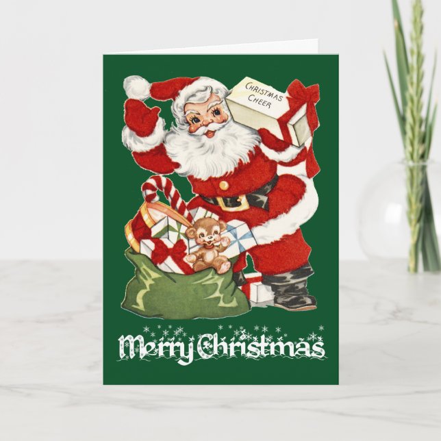 Santa With Christmas Cheer - Vintage Card (Front)