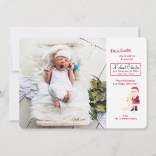 Santa with Christmas List Photo Birth Announcement