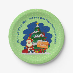 Santa with Christmas Tree 20xx Add Text 7" Paper Plate