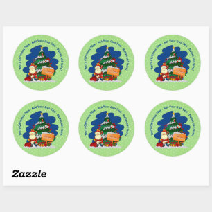 Santa with Christmas Tree 20xx Add Text   Classic Round Sticker