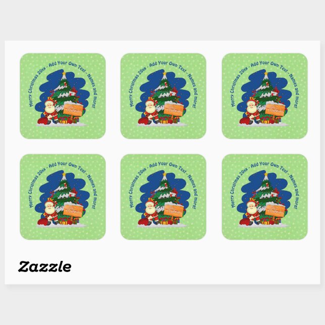 Santa with Christmas Tree 20xx Add Text    Square Sticker (Sheet)