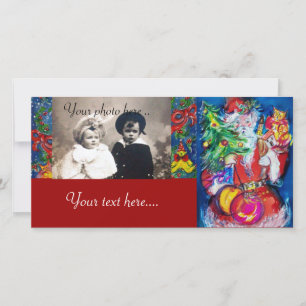 SANTA WITH CHRISTMAS TREE AND GIFTS HOLIDAY CARD