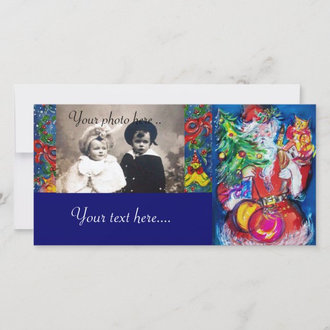 SANTA WITH CHRISTMAS TREE AND GIFTS HOLIDAY CARD (Front)