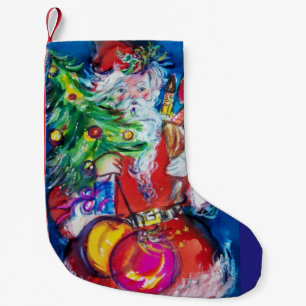 SANTA WITH CHRISTMAS TREE AND GIFTS SMALL CHRISTMAS STOCKING