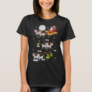 Santa With Cow Reindeer Sleigh Xmas Lights Cow Far T-Shirt