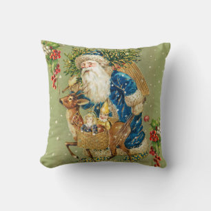 SANTA WITH DEER AND CHRISTMAS GIFTS IN WINTER SNOW CUSHION