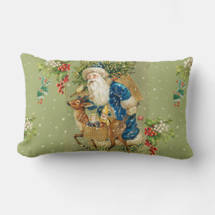 SANTA WITH DEER AND CHRISTMAS GIFTS IN WINTER SNOW LUMBAR CUSHION
