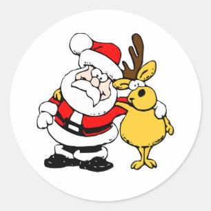 Santa With Deer Classic Round Sticker