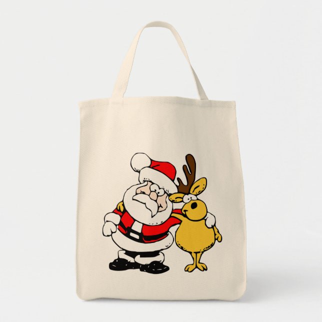 Santa With Deer Tote Bag (Front)