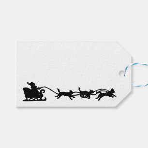 Santa with Dog Sleigh in the Arctic Lino Print Gift Tags