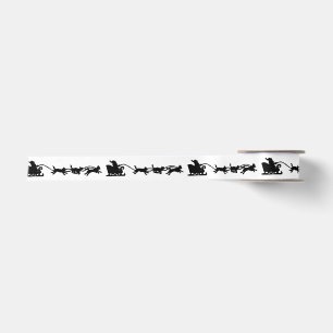 Santa with Dog Sleigh in the Arctic Lino Print Satin Ribbon