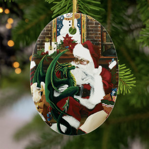 santa with dragon friend ceramic tree decoration