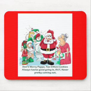 Santa with elves after eating too many cookies mouse mat