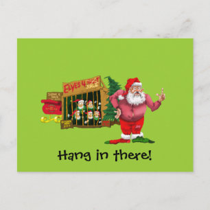 Santa with elves for rent holiday postcard