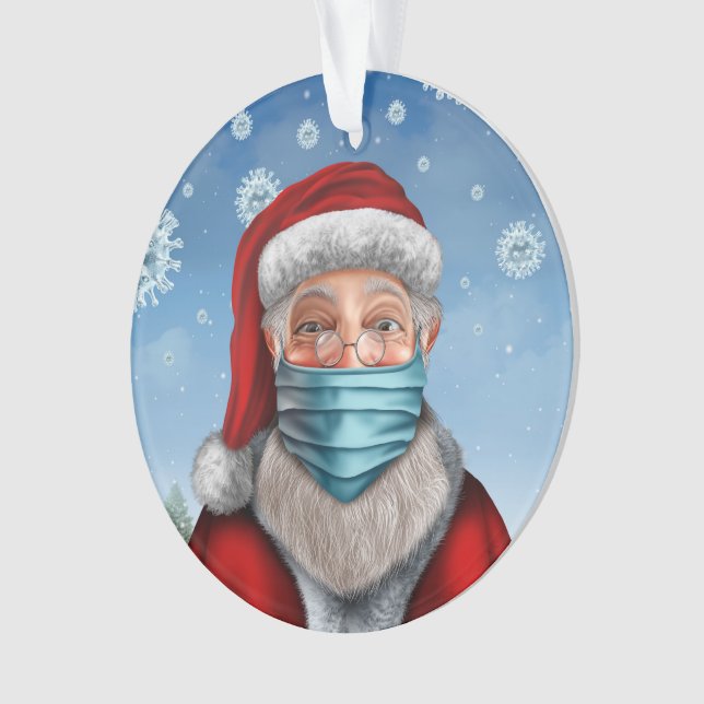 Santa with Face Mask Ornament (Front)