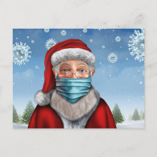 Santa with Face Mask Postcard