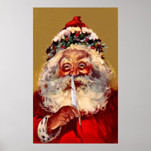 Santa with Feather Poster
